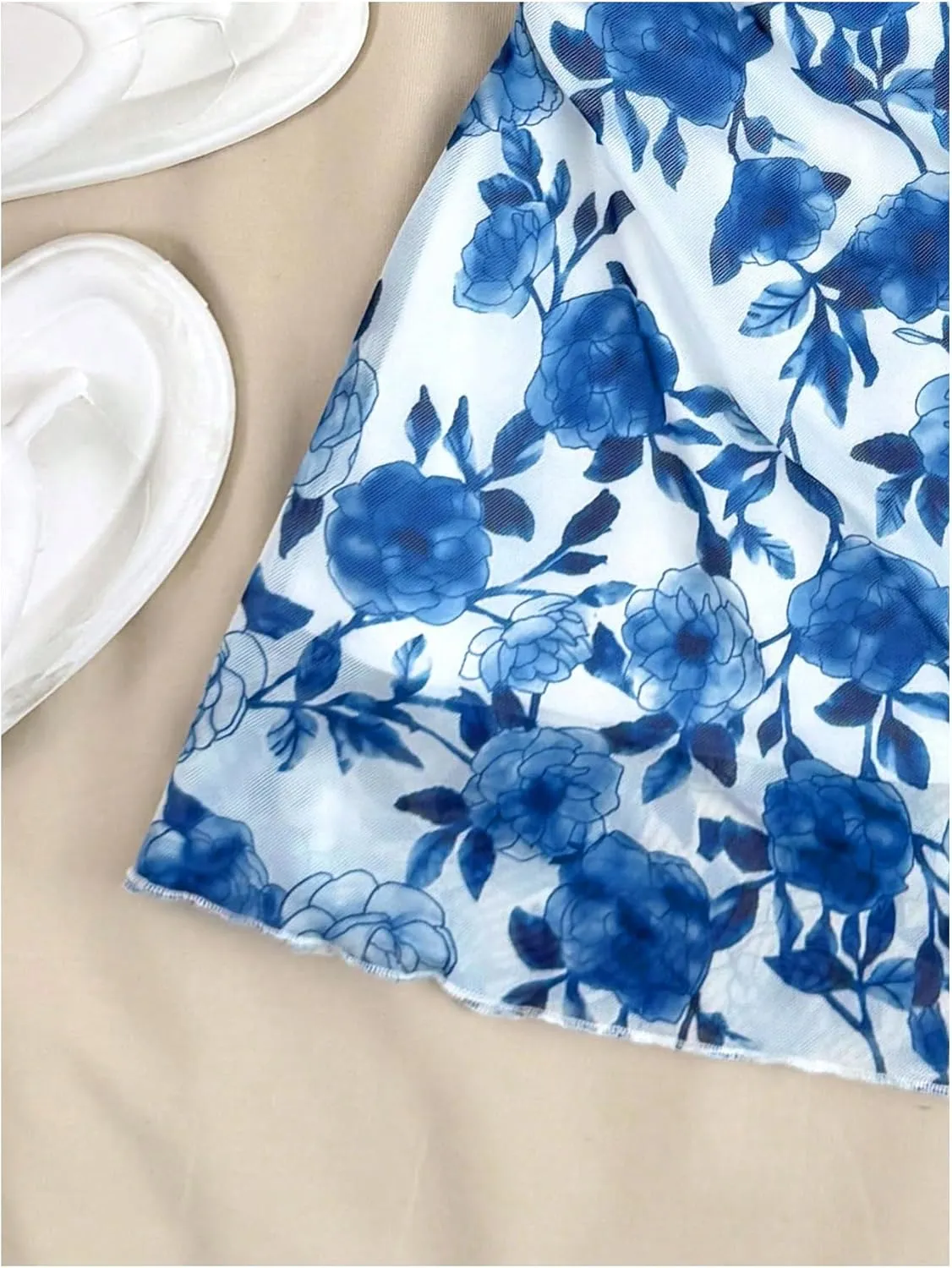 Girl's Floral Mesh Ruched Bust Mini Dress Spaghetti Strap Vacation Summer Cami Dresses