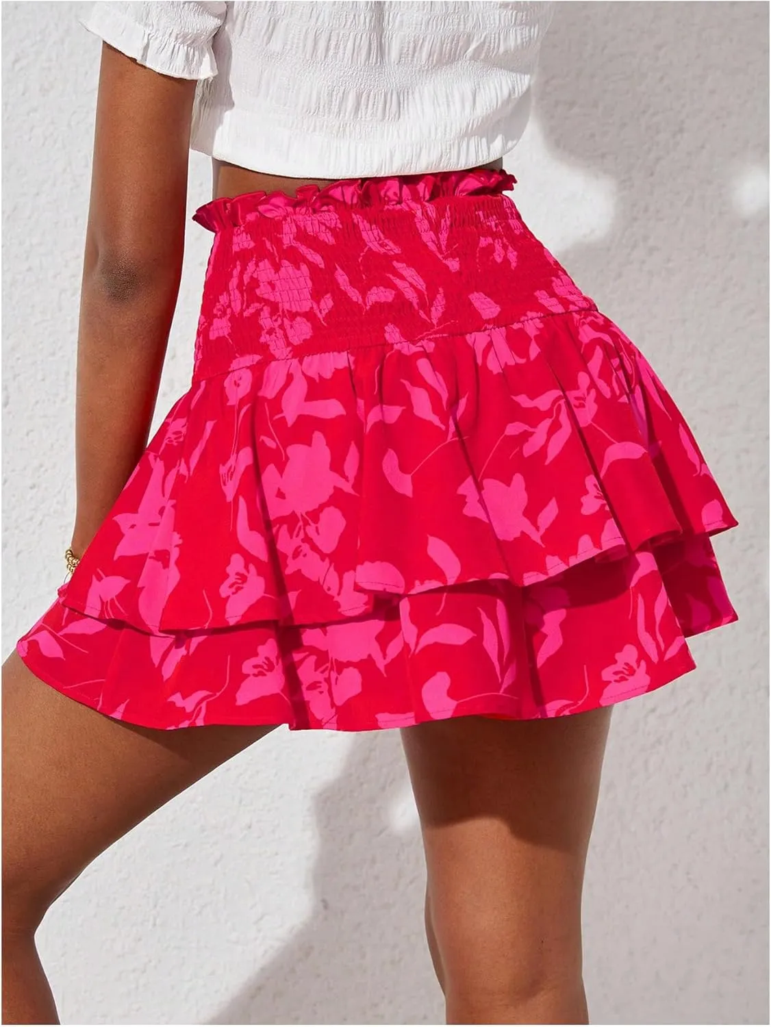Girl's Y2k Floral Shorts Bow Knot Elastic High Waisted Tiered Layer Skorts Skirt