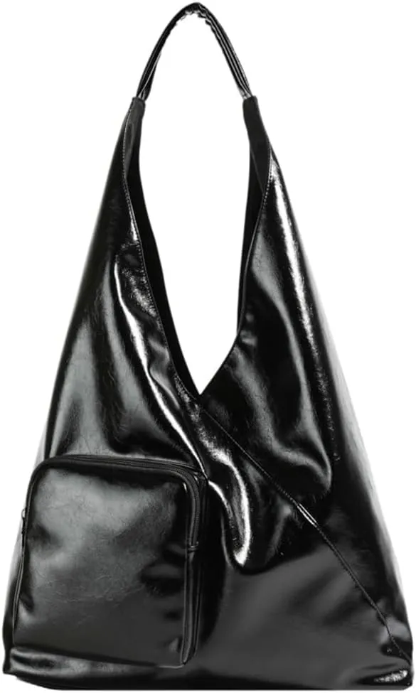 Glossy Vegan Leather Tote Bag for Women Large Shoulder Bag Casual Work Handbag Travel Purse Top Handle Satchels