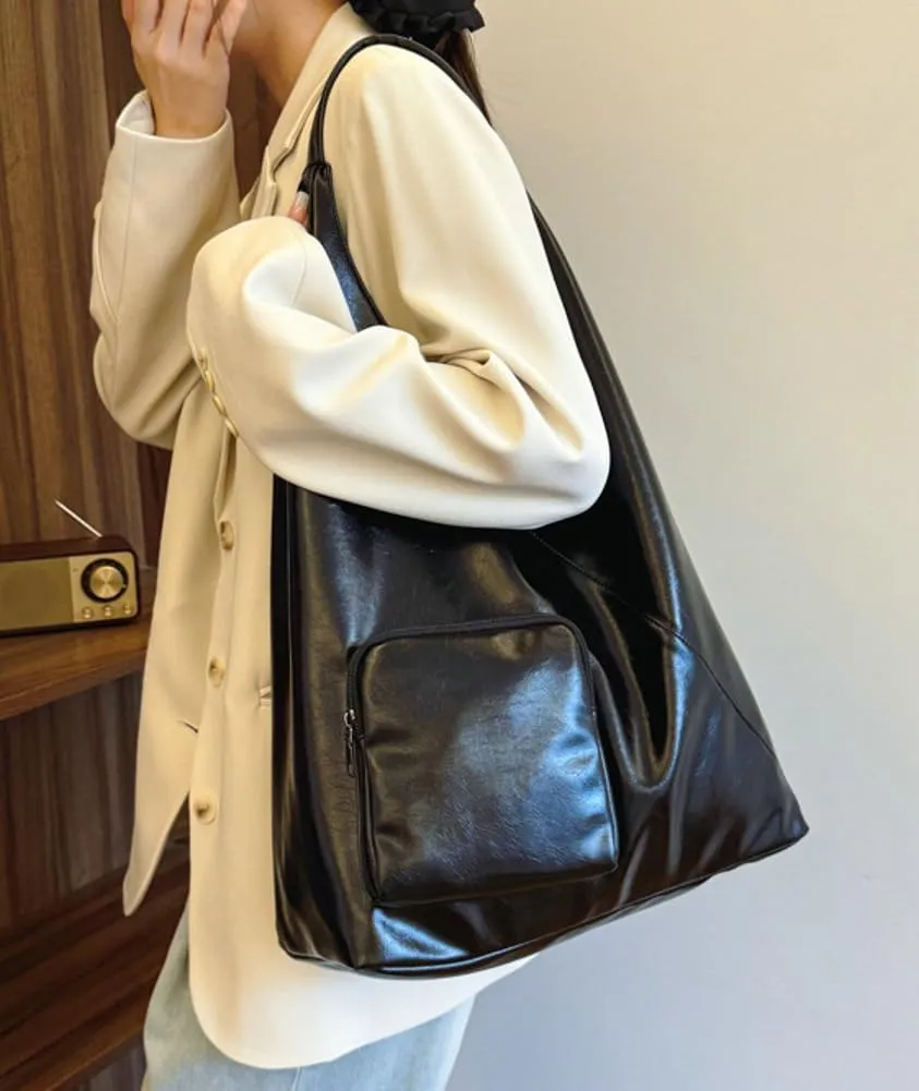 Glossy Vegan Leather Tote Bag for Women Large Shoulder Bag Casual Work Handbag Travel Purse Top Handle Satchels