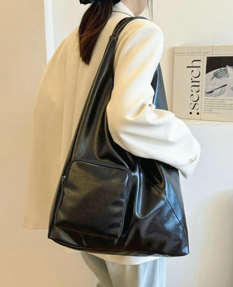 Glossy Vegan Leather Tote Bag for Women Large Shoulder Bag Casual Work Handbag Travel Purse Top Handle Satchels
