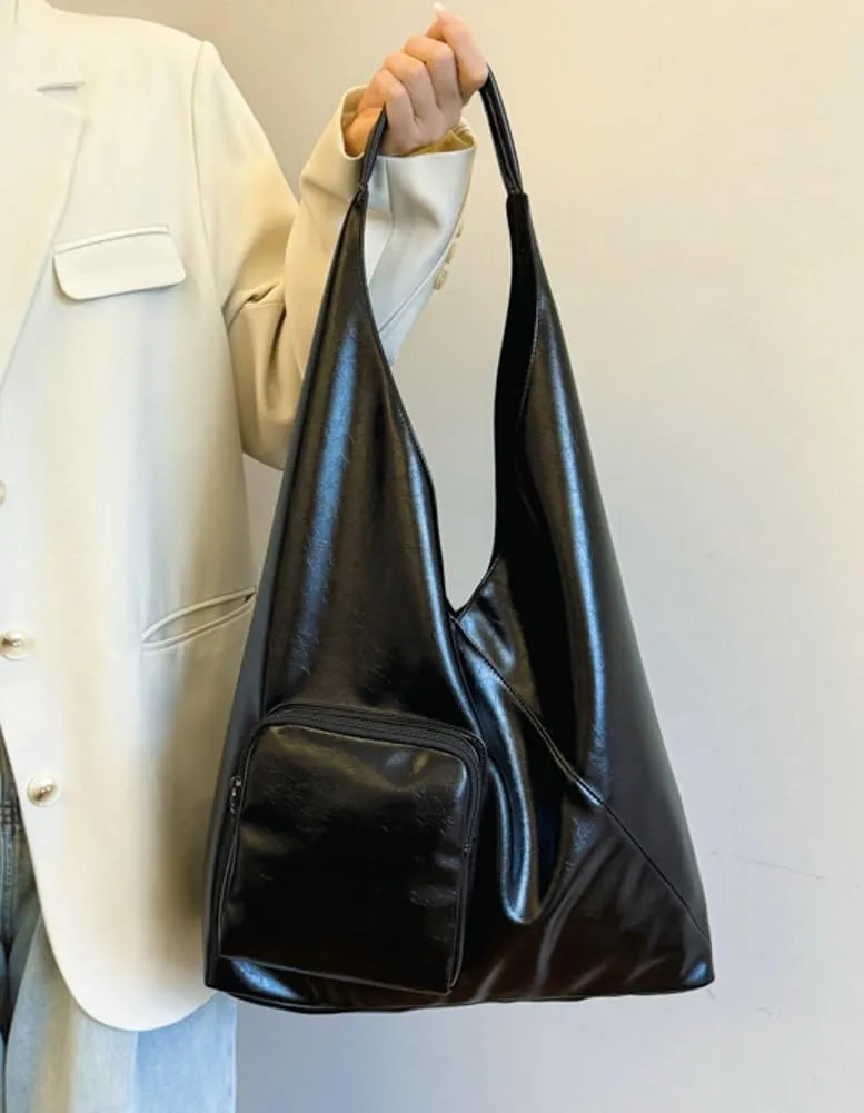 Glossy Vegan Leather Tote Bag for Women Large Shoulder Bag Casual Work Handbag Travel Purse Top Handle Satchels