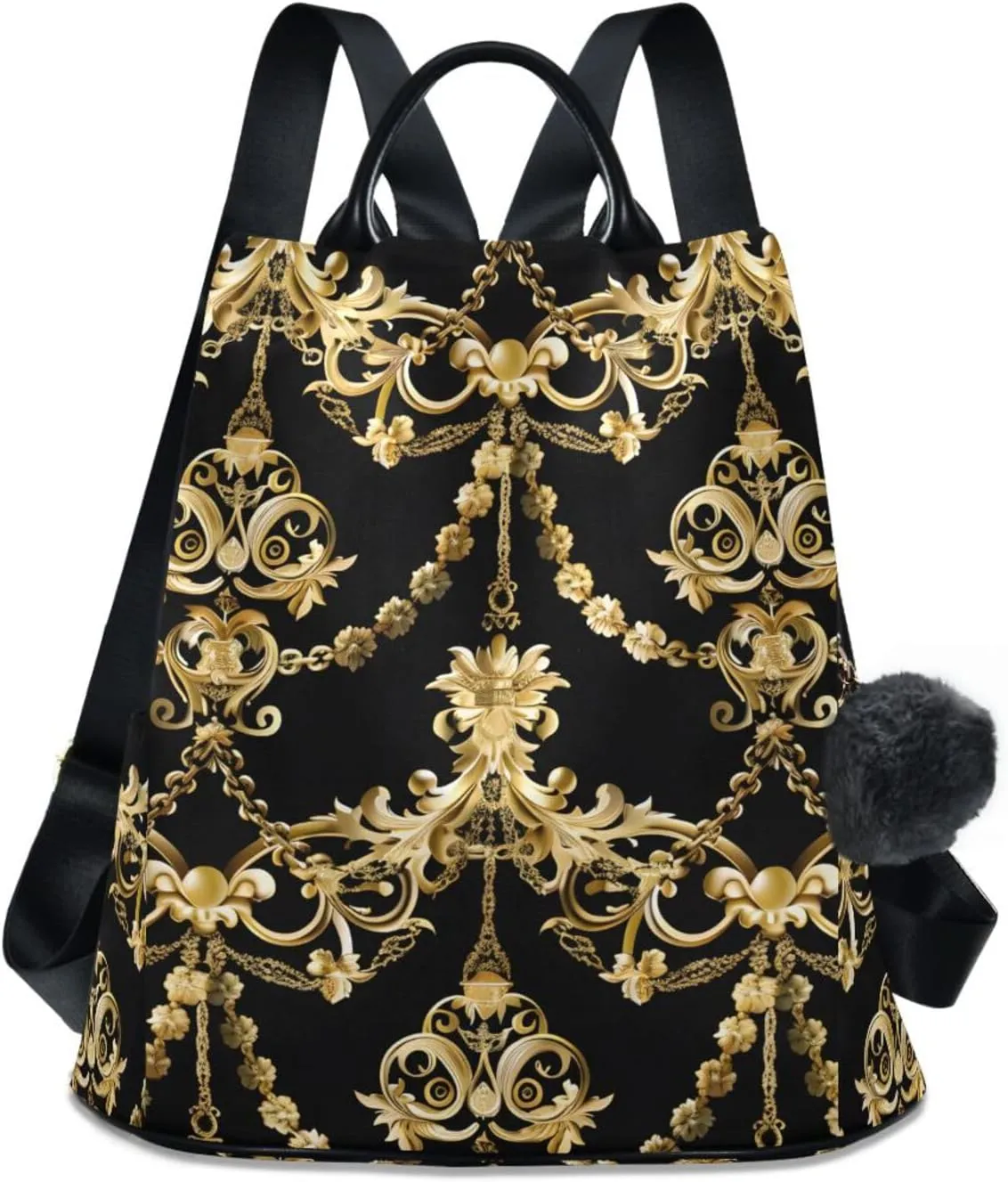 Golden Baroque Chains Backpack for Women Anti Theft Large Fashion Travel Shoulder Bag Purse Rucksack Lightweight
