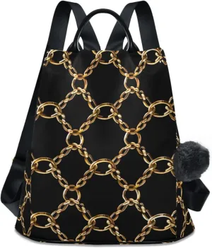 Golden Chains Print Backpack for Women Anti Theft Large Fashion Travel Shoulder Bag Purse Rucksack Lightweight
