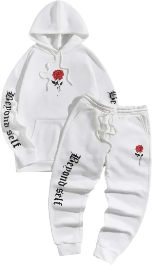 GORGLITTER Men's 2 Piece Sweatsuits Floral Letter Graphic Hoodie Sweatshirt Sweatpants Set Tracksuit