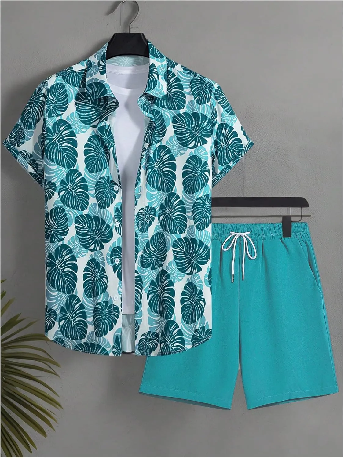 GORGLITTER Men's Hawaiian Matching Set Summer Beach 2 Piece Outfits Flower Button Down Shirts and Shorts Set