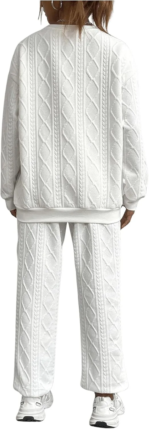 GORGLITTER Women's Sweatsuit 2 Piece Outfit Plain Oversized Crewneck Sweatshirt and Sweatpants Set