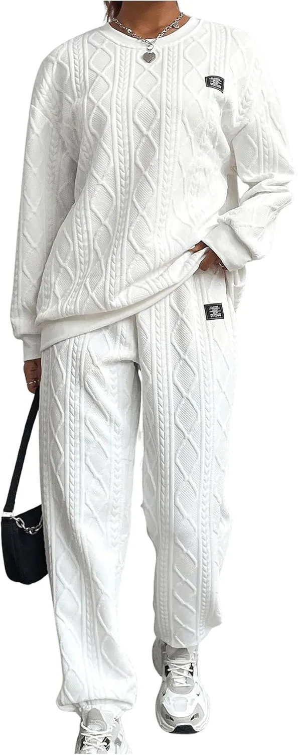 GORGLITTER Women's Sweatsuit 2 Piece Outfit Plain Oversized Crewneck Sweatshirt and Sweatpants Set
