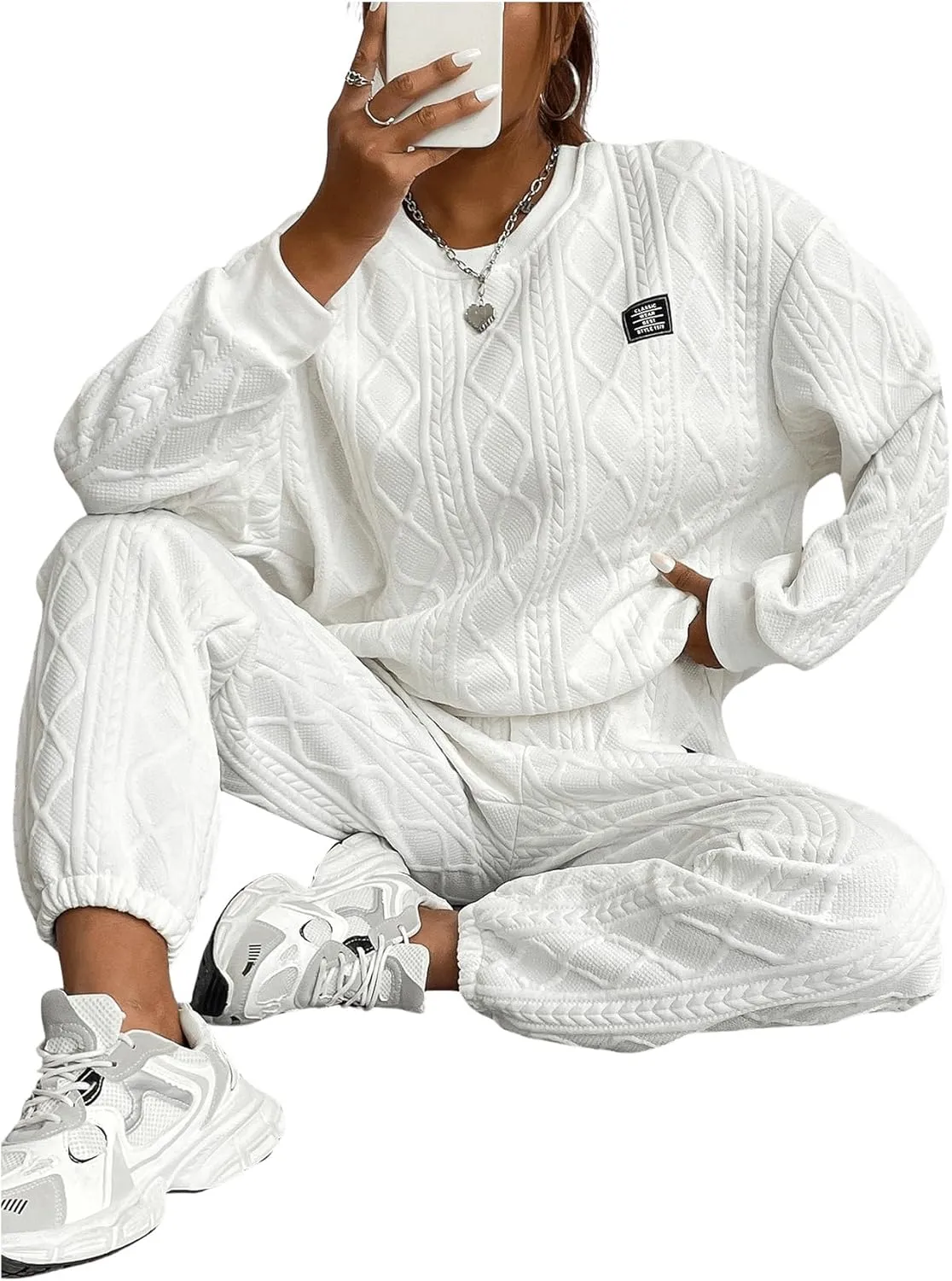 GORGLITTER Women's Sweatsuit 2 Piece Outfit Plain Oversized Crewneck Sweatshirt and Sweatpants Set