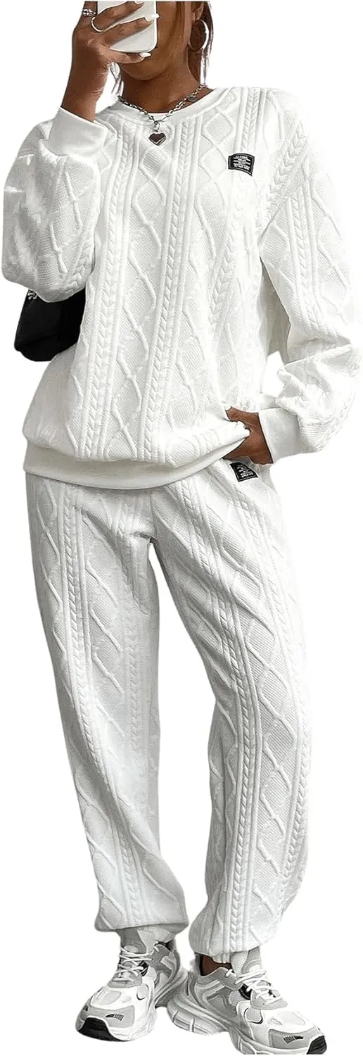 GORGLITTER Women's Sweatsuit 2 Piece Outfit Plain Oversized Crewneck Sweatshirt and Sweatpants Set
