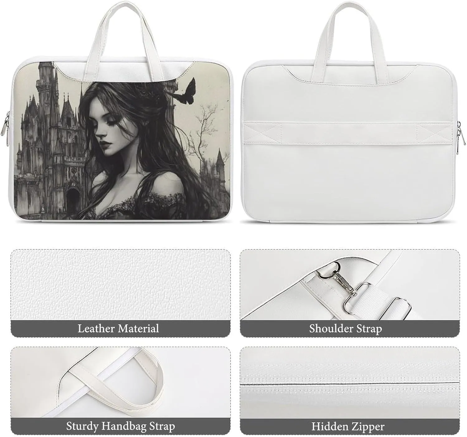 Gothic Rose Horror Dark Leather Bag Laptop Case Slim Water Resistant Computer Bags with Handle Briefcase for Work