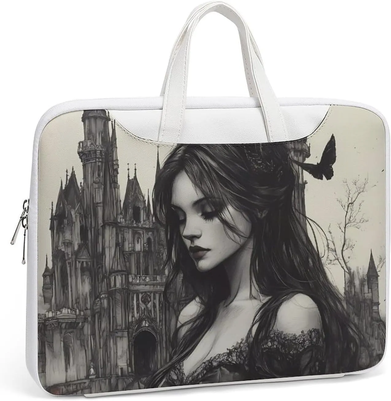 Gothic Rose Horror Dark Leather Bag Laptop Case Slim Water Resistant Computer Bags with Handle Briefcase for Work