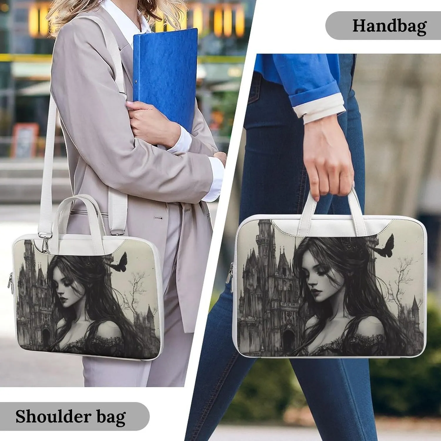 Gothic Rose Horror Dark Leather Bag Laptop Case Slim Water Resistant Computer Bags with Handle Briefcase for Work