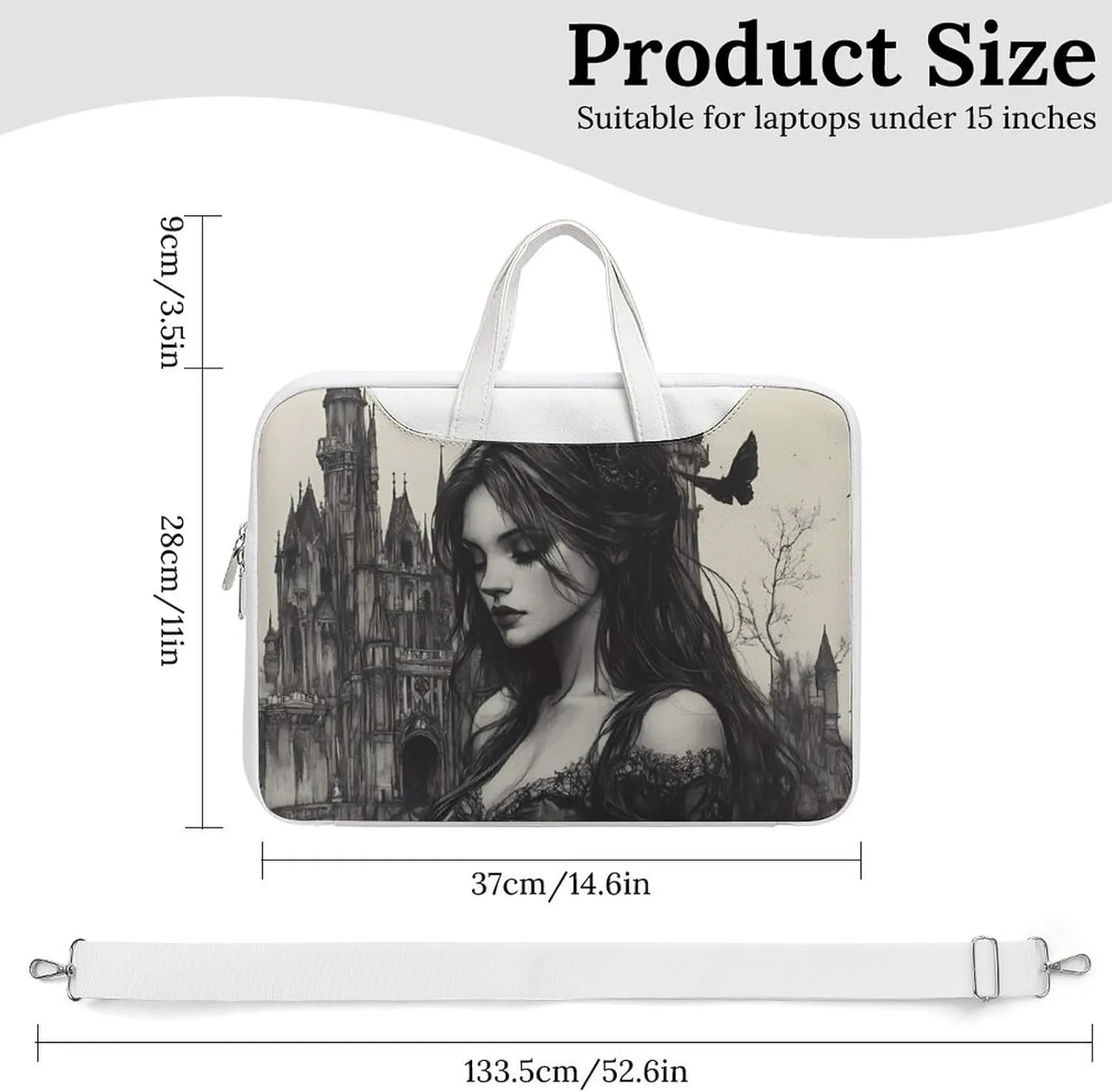 Gothic Rose Horror Dark Leather Bag Laptop Case Slim Water Resistant Computer Bags with Handle Briefcase for Work