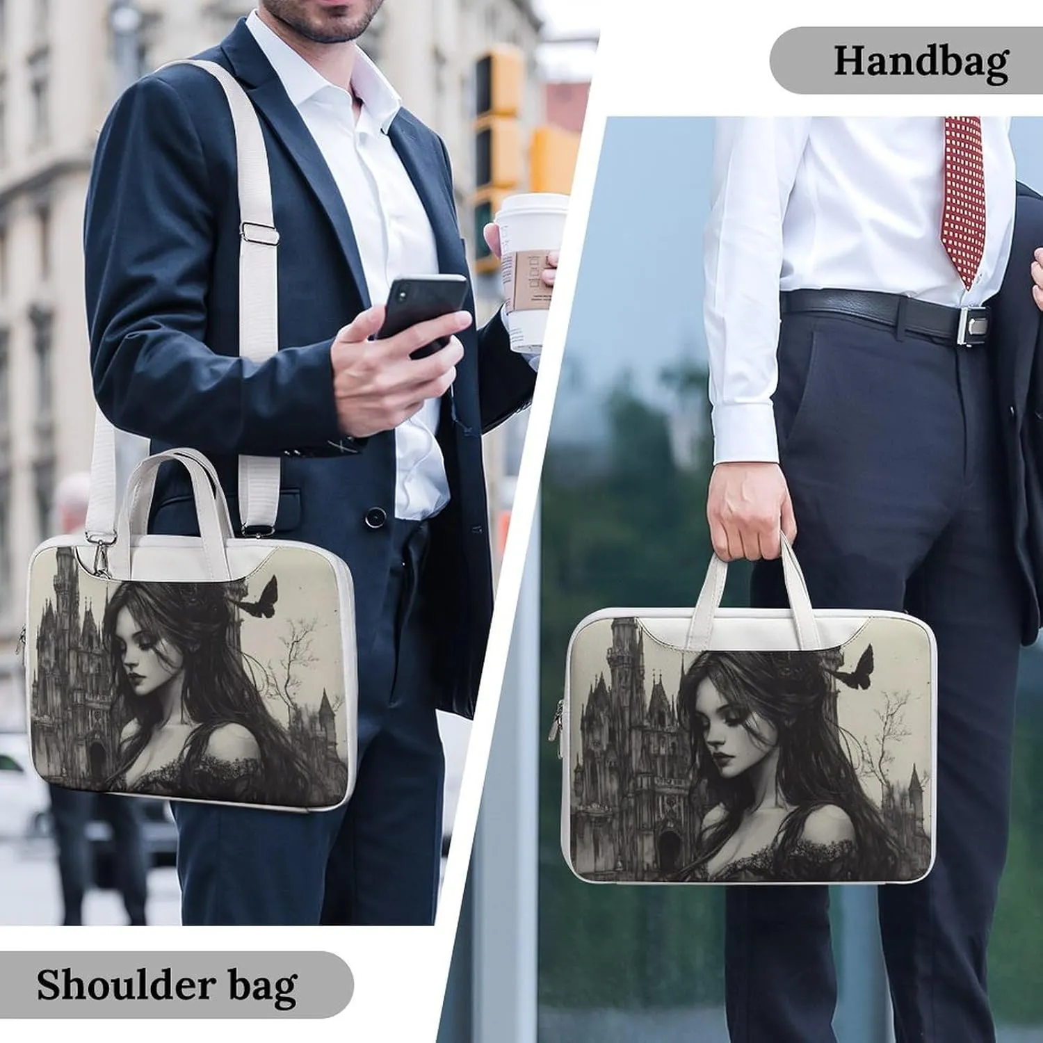 Gothic Rose Horror Dark Leather Bag Laptop Case Slim Water Resistant Computer Bags with Handle Briefcase for Work