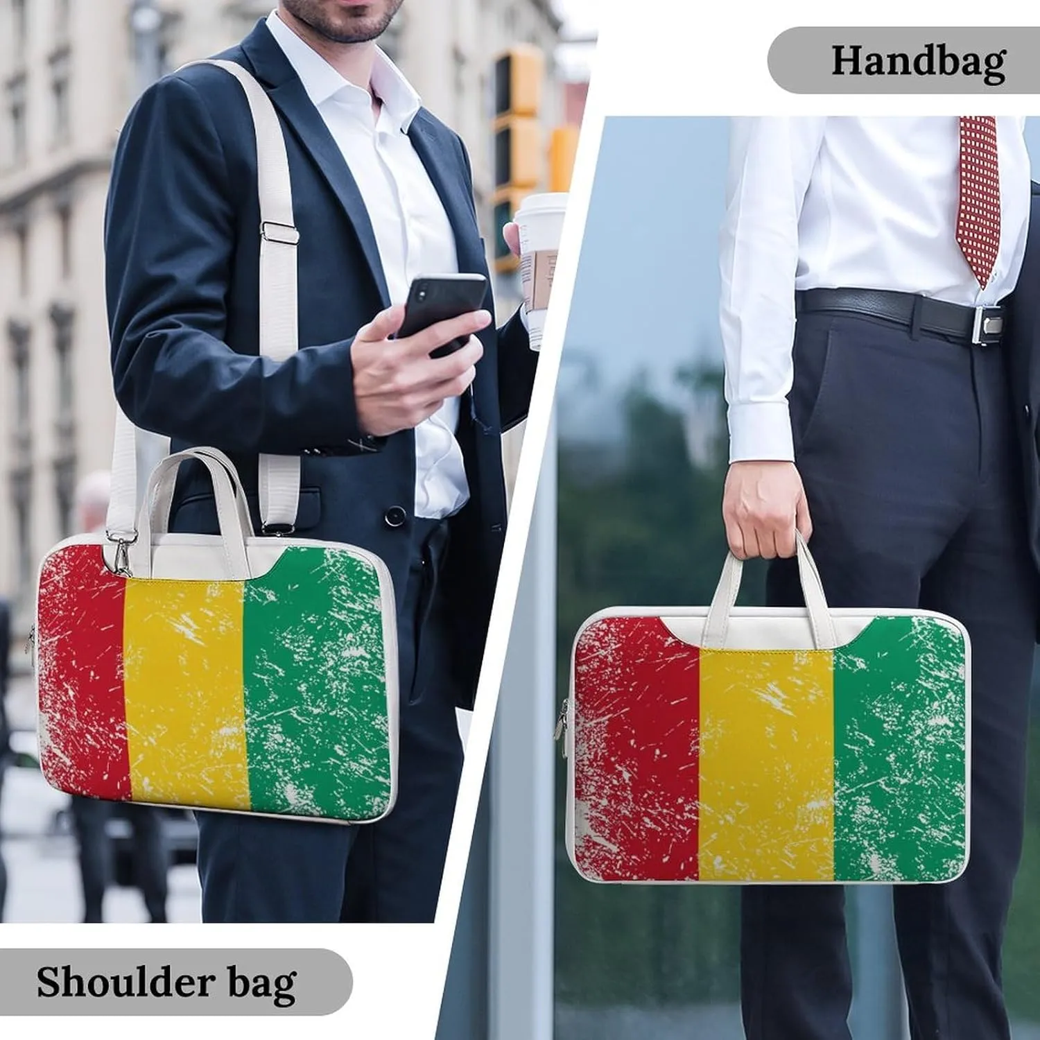 Guinea Vintage Flag Leather Bag Laptop Case Slim Water Resistant Computer Bags with Handle Briefcase for Work
