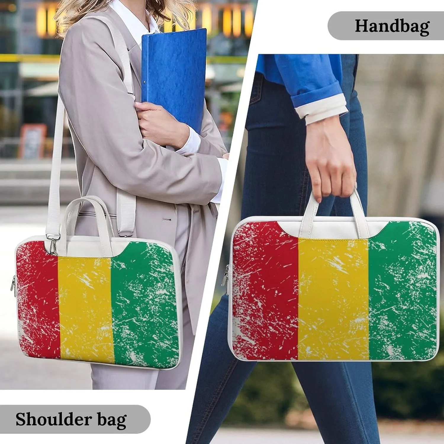 Guinea Vintage Flag Leather Bag Laptop Case Slim Water Resistant Computer Bags with Handle Briefcase for Work