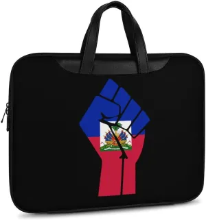 Haiti Flag Resist Leather Bag Laptop Case Slim Water Resistant Computer Bags with Handle Briefcase for Work