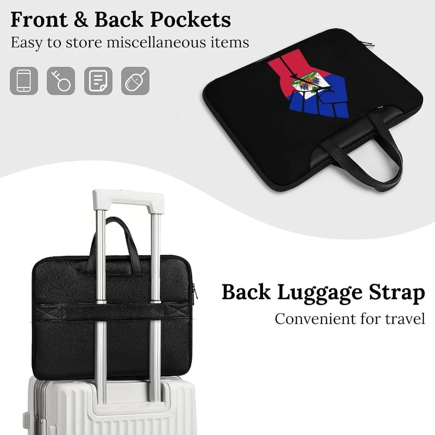 Haiti Flag Resist Leather Bag Laptop Case Slim Water Resistant Computer Bags with Handle Briefcase for Work