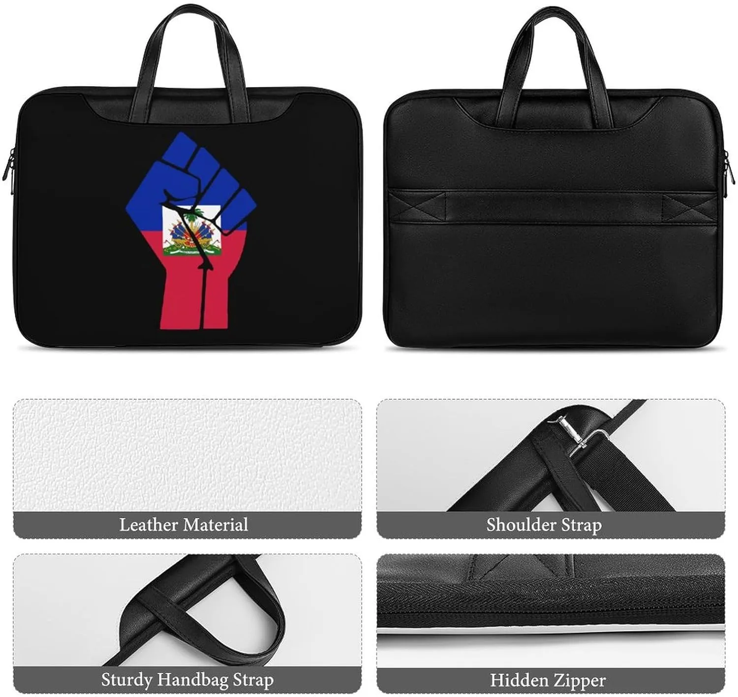 Haiti Flag Resist Leather Bag Laptop Case Slim Water Resistant Computer Bags with Handle Briefcase for Work