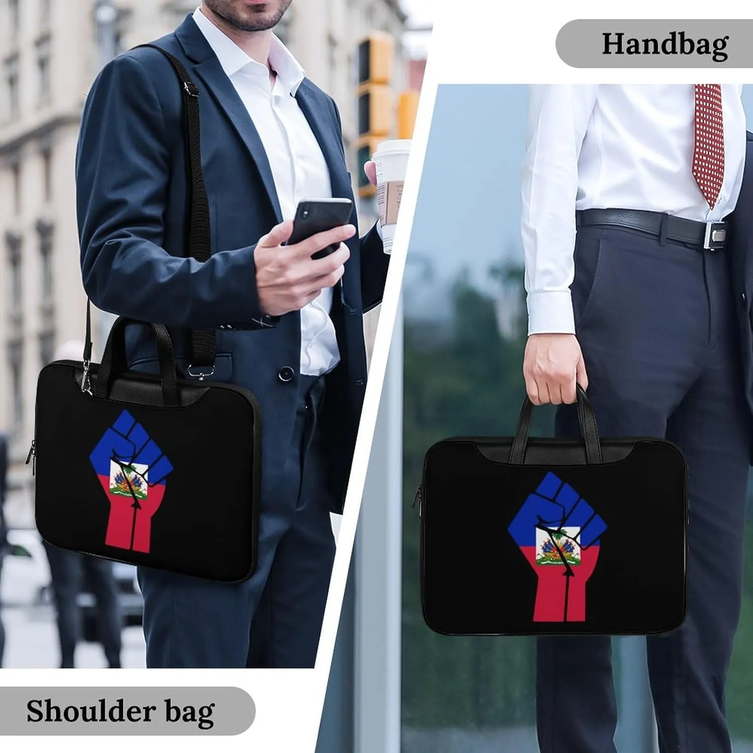 Haiti Flag Resist Leather Bag Laptop Case Slim Water Resistant Computer Bags with Handle Briefcase for Work