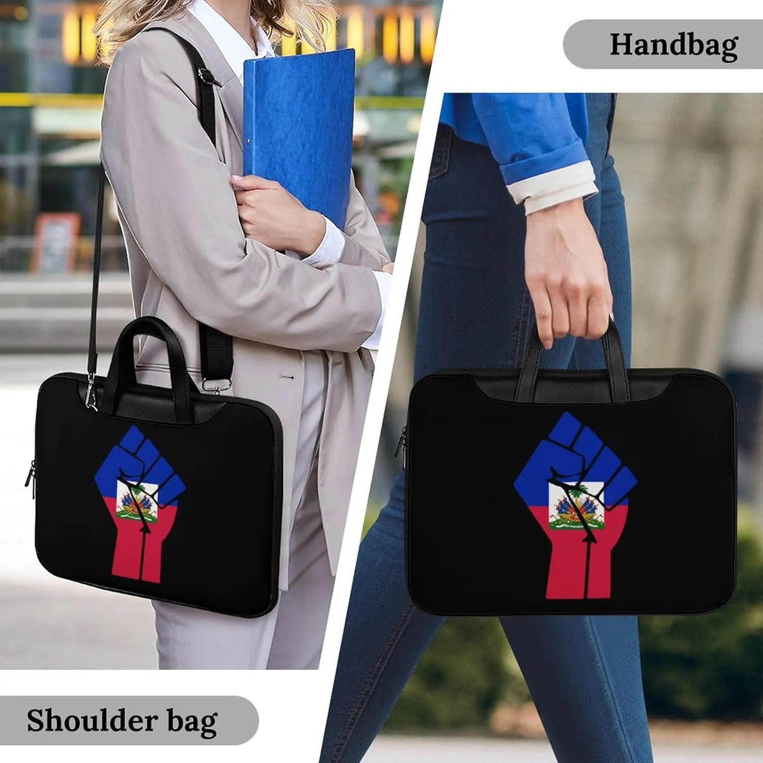 Haiti Flag Resist Leather Bag Laptop Case Slim Water Resistant Computer Bags with Handle Briefcase for Work