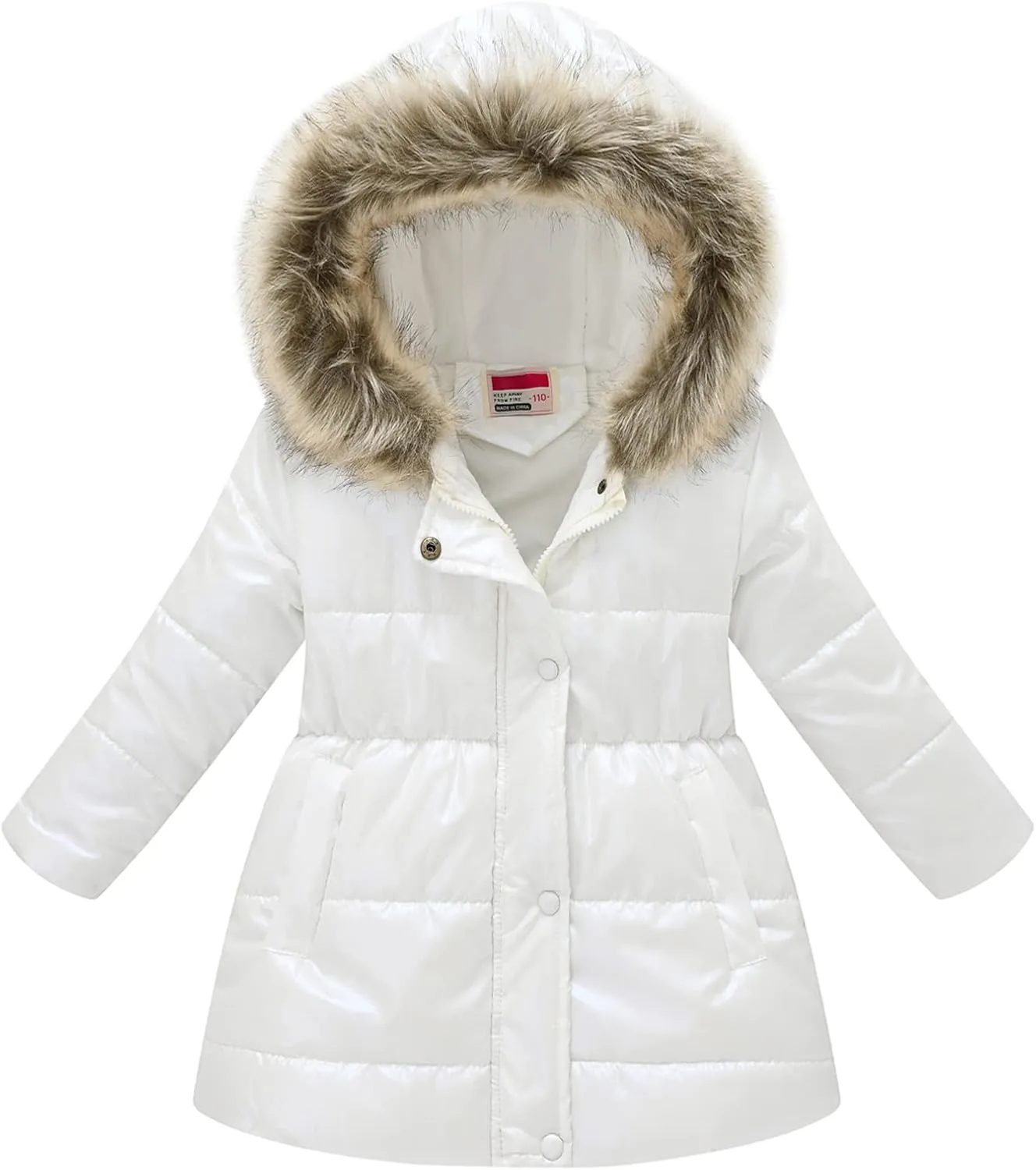 Happy Cherry Girl's Fleece Line Hooded Jacket Faux Fur Trim Winter Warm Coat Long Padded Outwear Snow Puffer Jackets