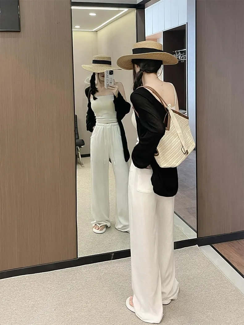 heyheyshine Palazzo Pants for Women Wide Leg Linen Pants Cotton Casual Flare Straight Trousers Beach Summer with Pockets 2025