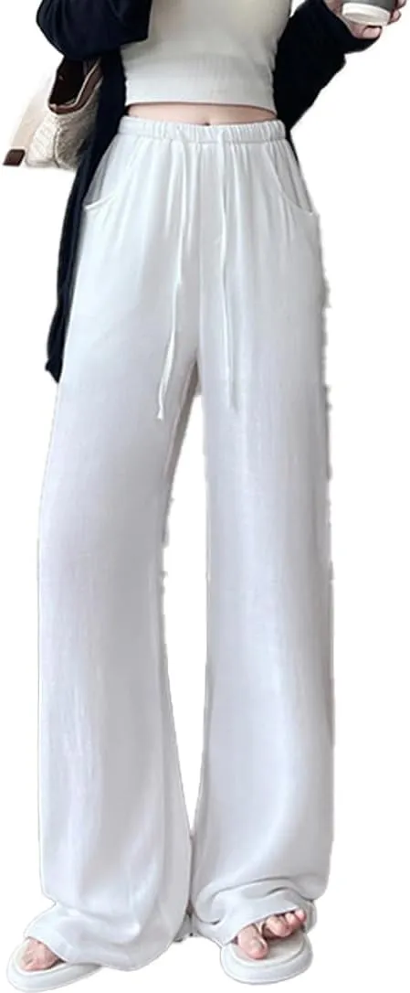 heyheyshine Palazzo Pants for Women Wide Leg Linen Pants Cotton Casual Flare Straight Trousers Beach Summer with Pockets 2025