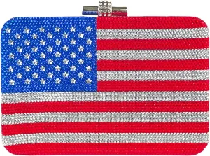 HUANG ZHUANG American Flag Rhinestone Bag Stars and Stripes Handbag Women Clutch Purses Formal Party Crystal Bag