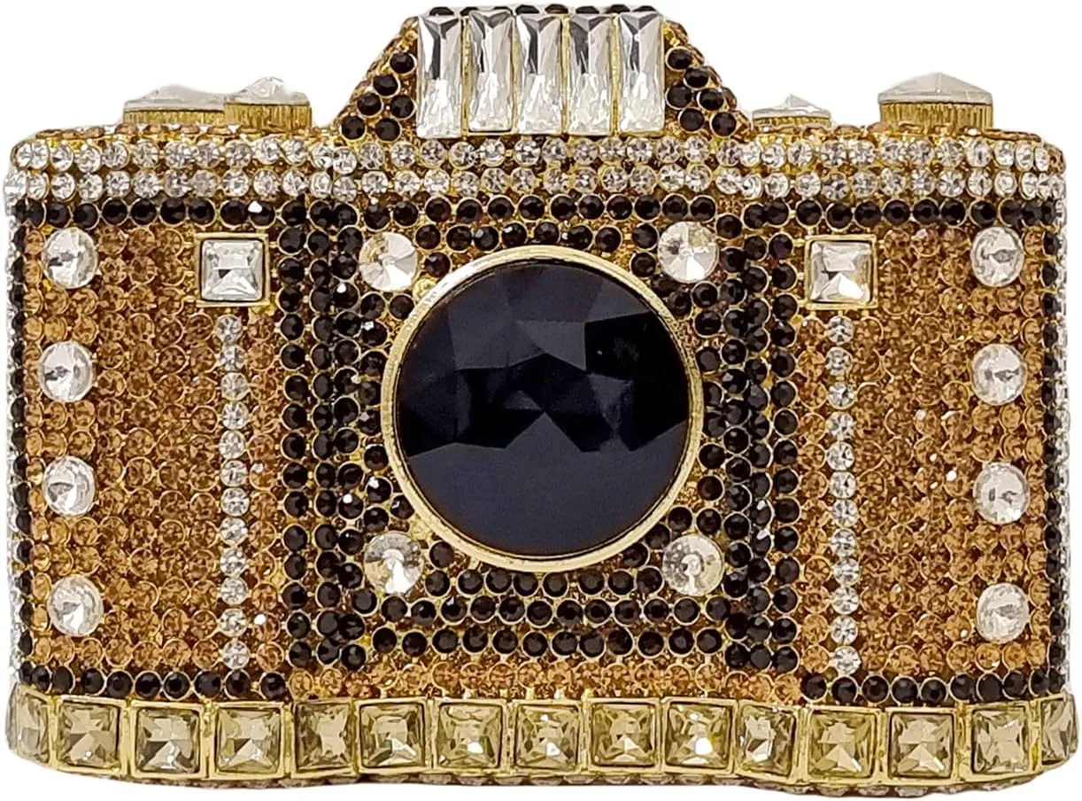 HUANG ZHUANG Cute Camera Shape Crystal Clutch Purse Mini Rhinestone Evening Bag Wedding Handbag Party Women Purse