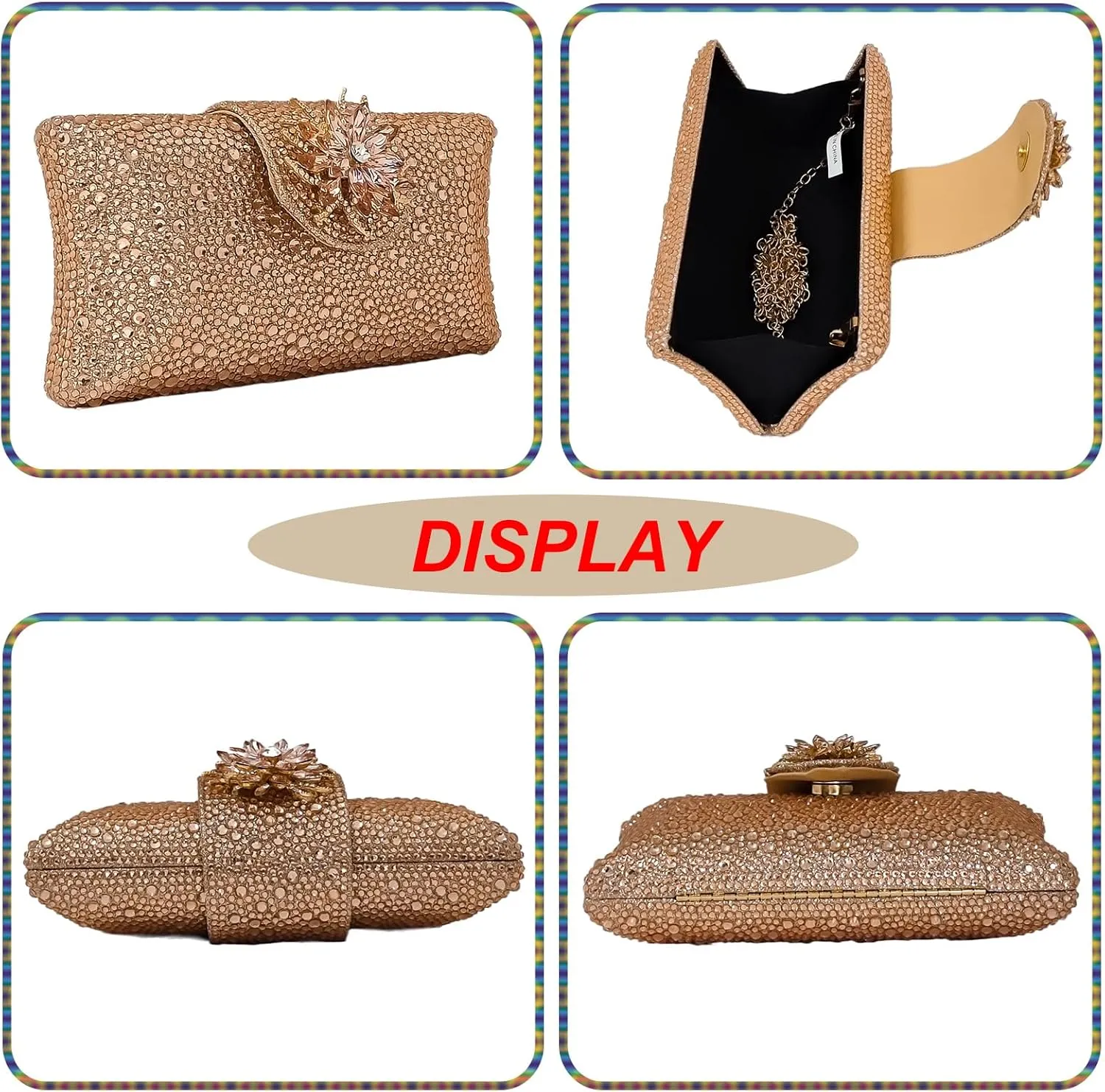HUANG ZHUANG Elegant Flower Clutch Solid Rhinestone Handbags For Women Evening Bag Party Purse Bridal Prom Bag
