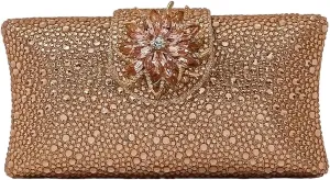 HUANG ZHUANG Elegant Flower Clutch Solid Rhinestone Handbags For Women Evening Bag Party Purse Bridal Prom Bag