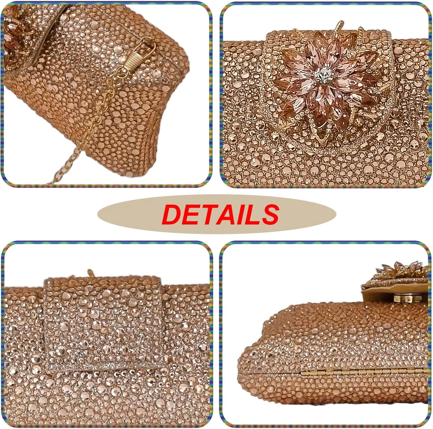 HUANG ZHUANG Elegant Flower Clutch Solid Rhinestone Handbags For Women Evening Bag Party Purse Bridal Prom Bag