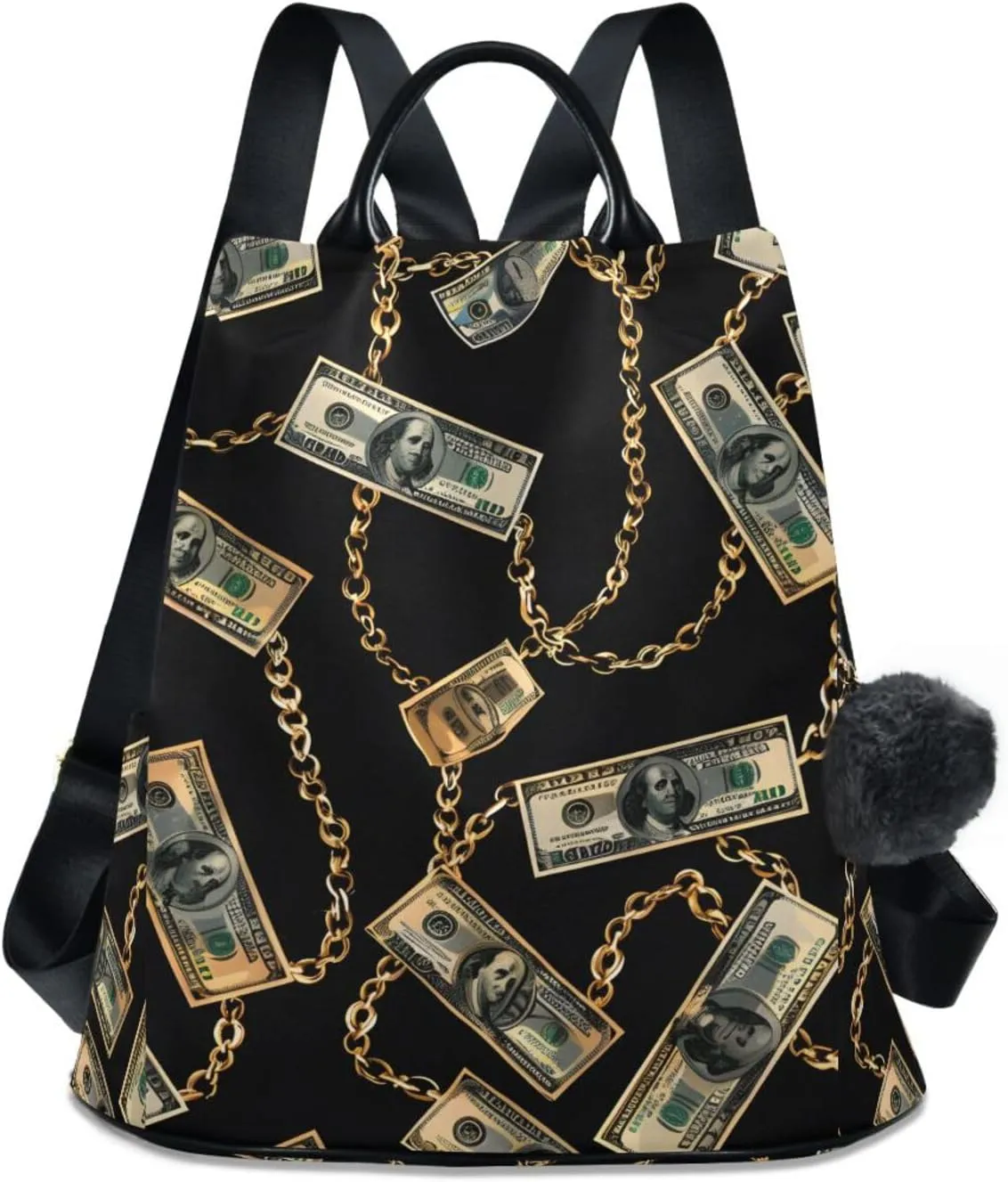 Hundred Dollar Golden Chains Backpack for Women Anti Theft Large Fashion Travel Shoulder Bag Purse Rucksack Lightweight