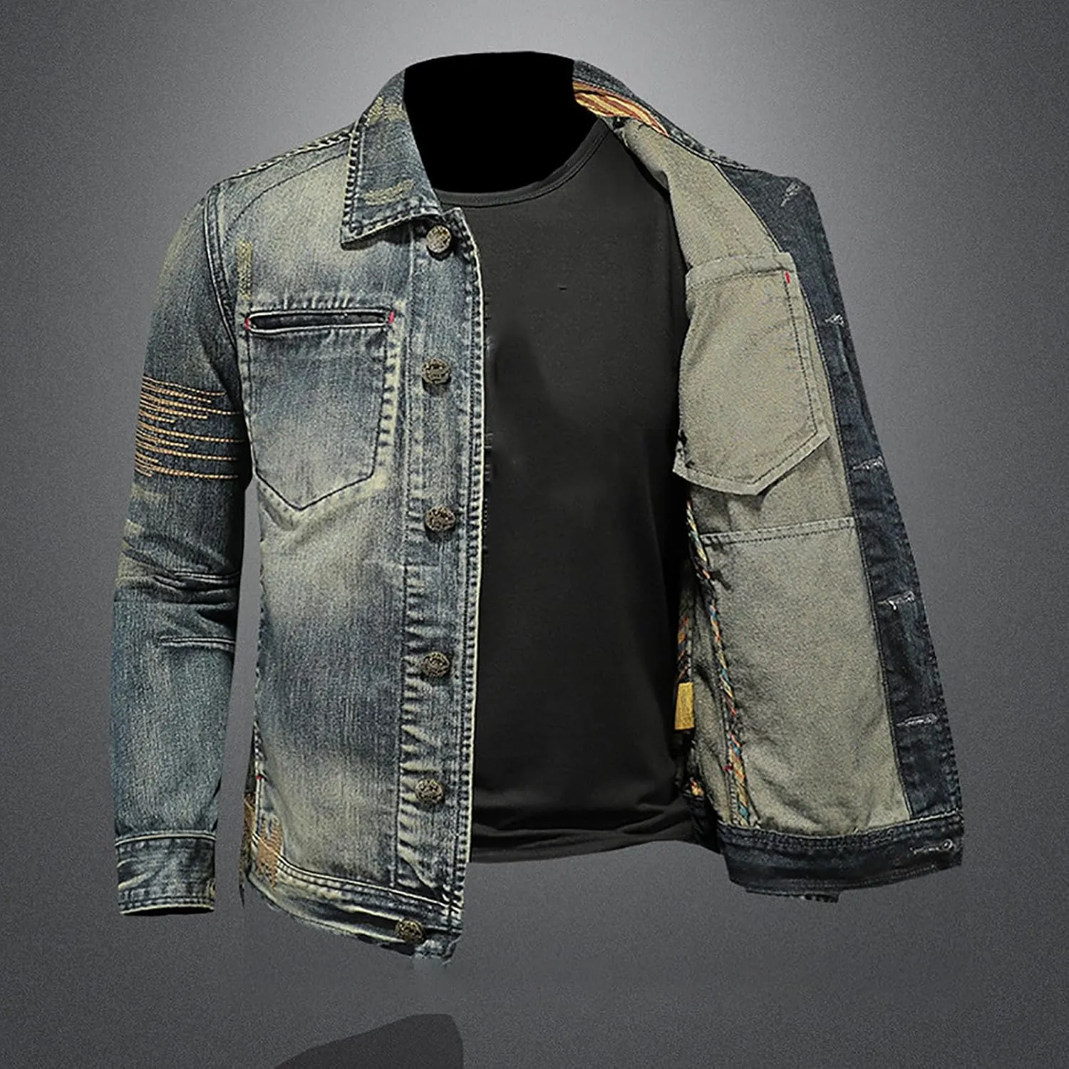 Jean Jacket for Men Slim Fit Vintage Washed Denim Jacket Coat Long Sleeve Teen Boys Hip Hop Rock Motorcycle Jackets