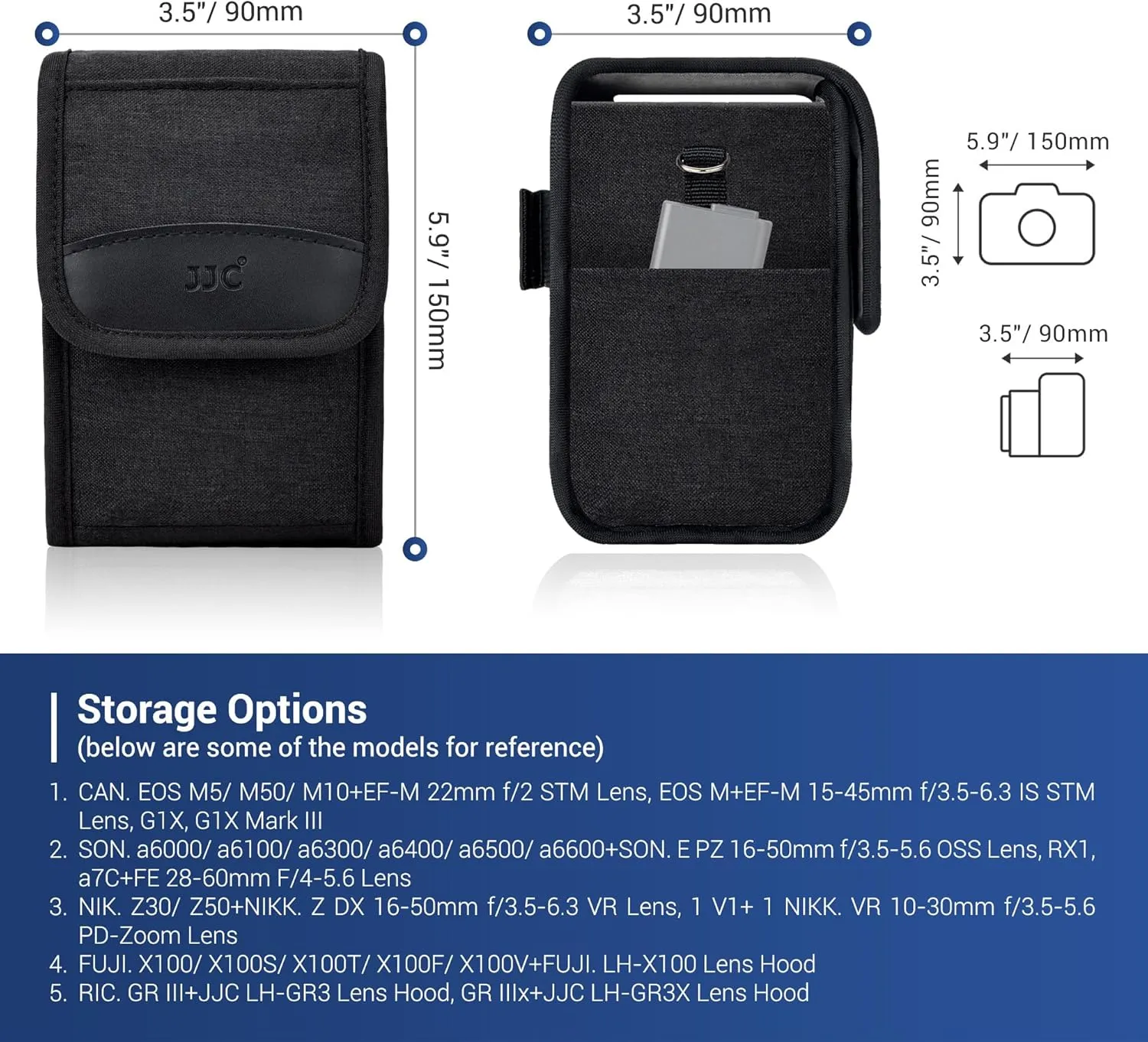 JJC Travel Carrying Camera Case Pouch for Sony A6700 A6000 A6100 A6400 A6500 A6300 16-50mm Lens, Fuji X100VI X100V GFX100RF Protective Case, for Ricoh GR3x GR III, Leica Sofort 2, Power Bank & More