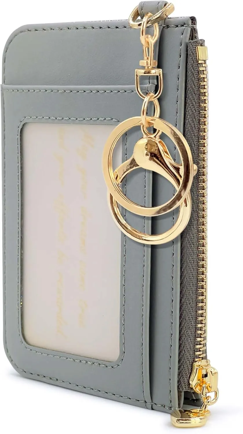 Keychain wallet, Rfid Blocking Credit Card Holder Leather, Zipper Card Case for Women