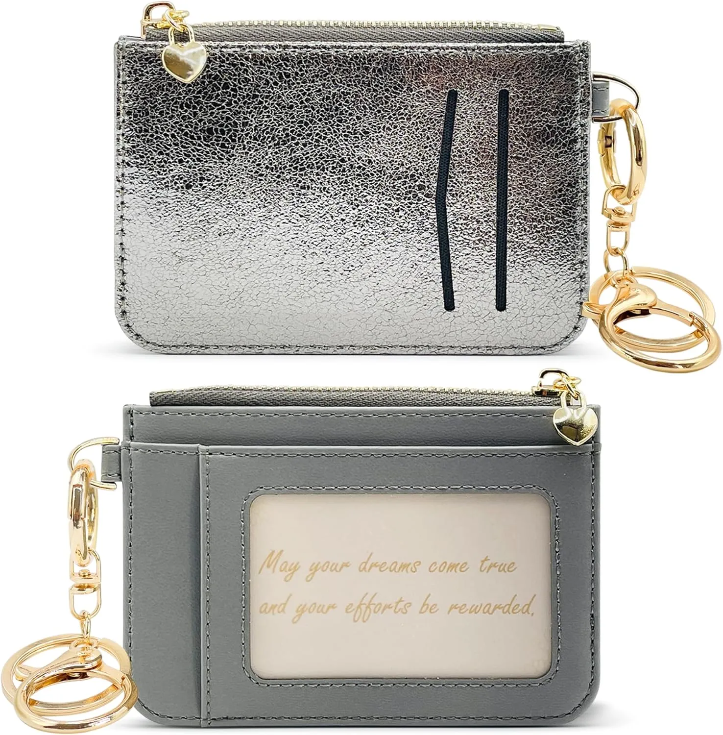 Keychain wallet, Rfid Blocking Credit Card Holder Leather, Zipper Card Case for Women