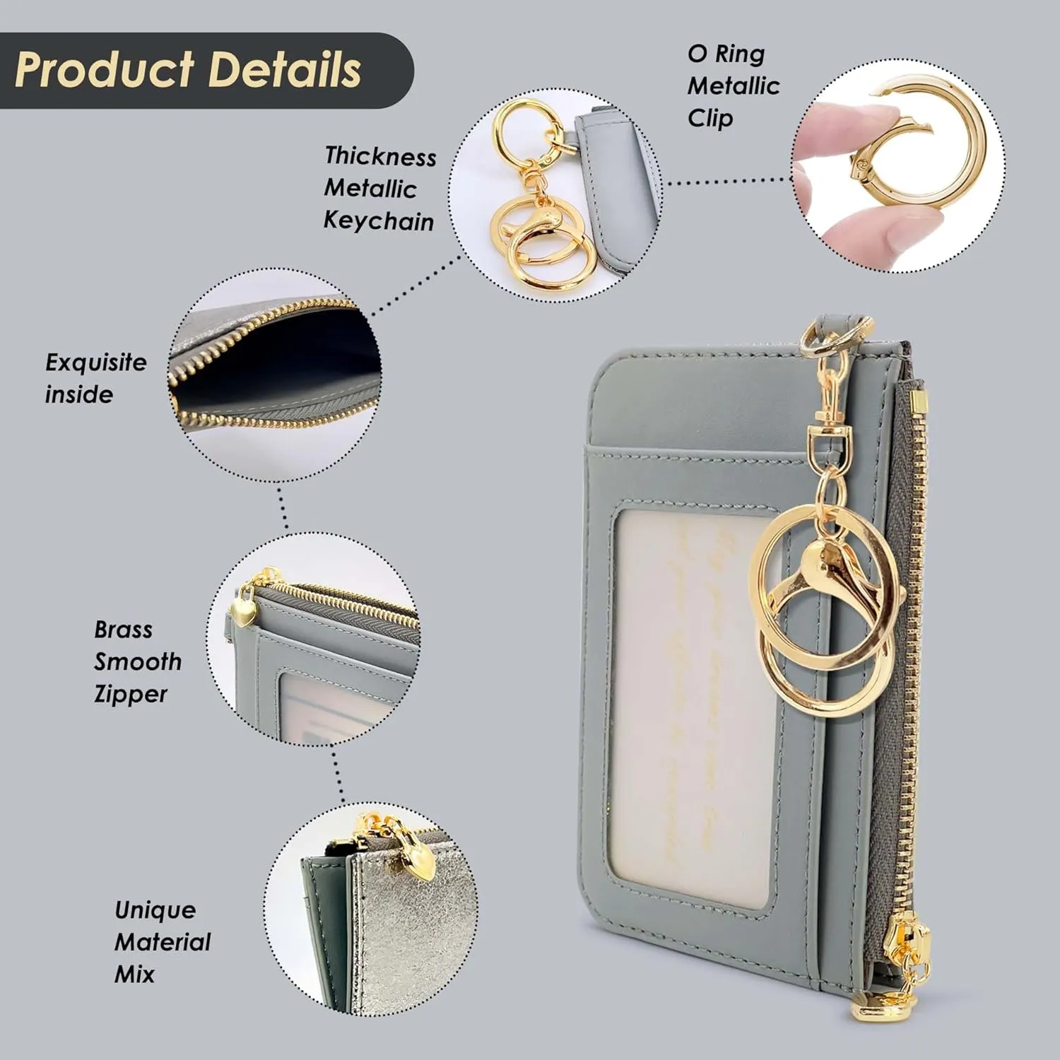 Keychain wallet, Rfid Blocking Credit Card Holder Leather, Zipper Card Case for Women
