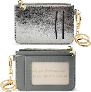 Keychain wallet, Rfid Blocking Credit Card Holder Leather, Zipper Card Case for Women