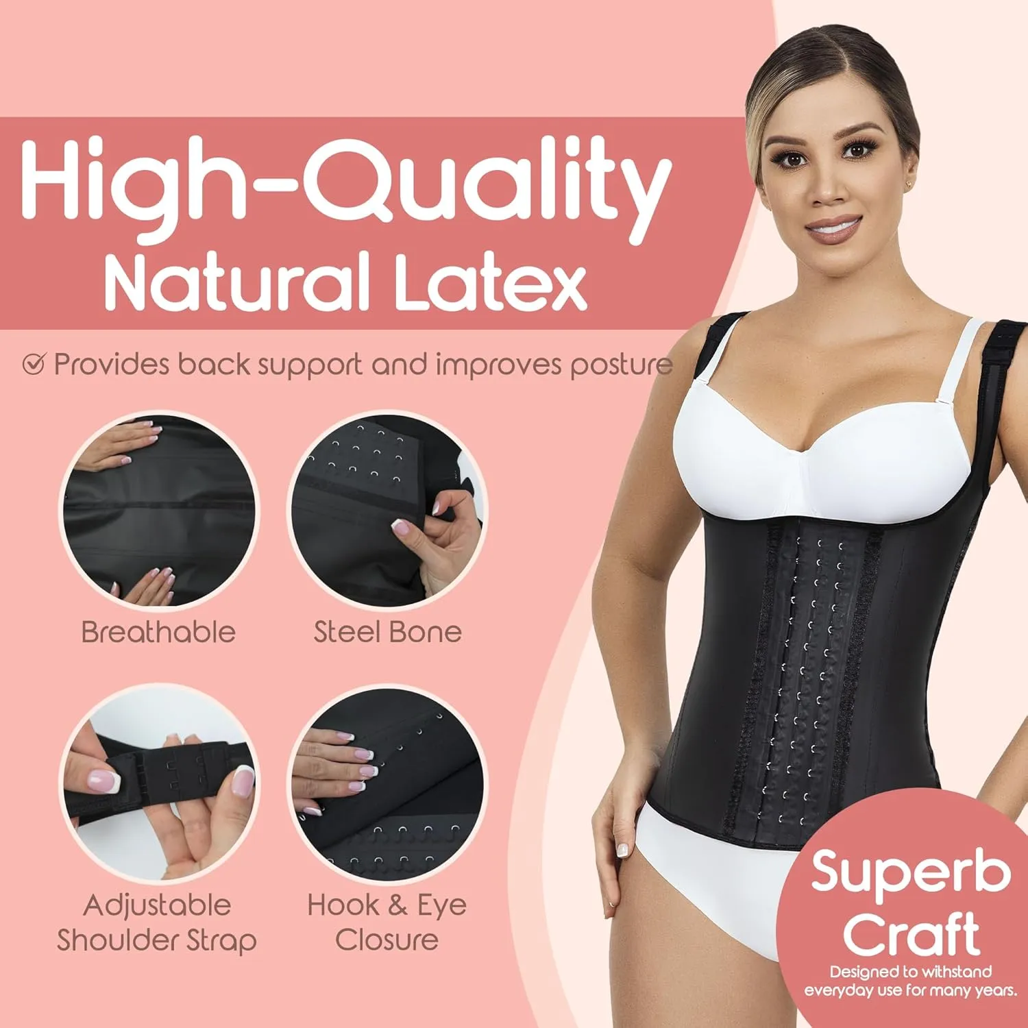 LadySlim by NuvoFit Fajas Colombiana Full Latex Chaleco Vest Waist Cincher Trainer Trimmer Girdle Workout Corset Body Shaper