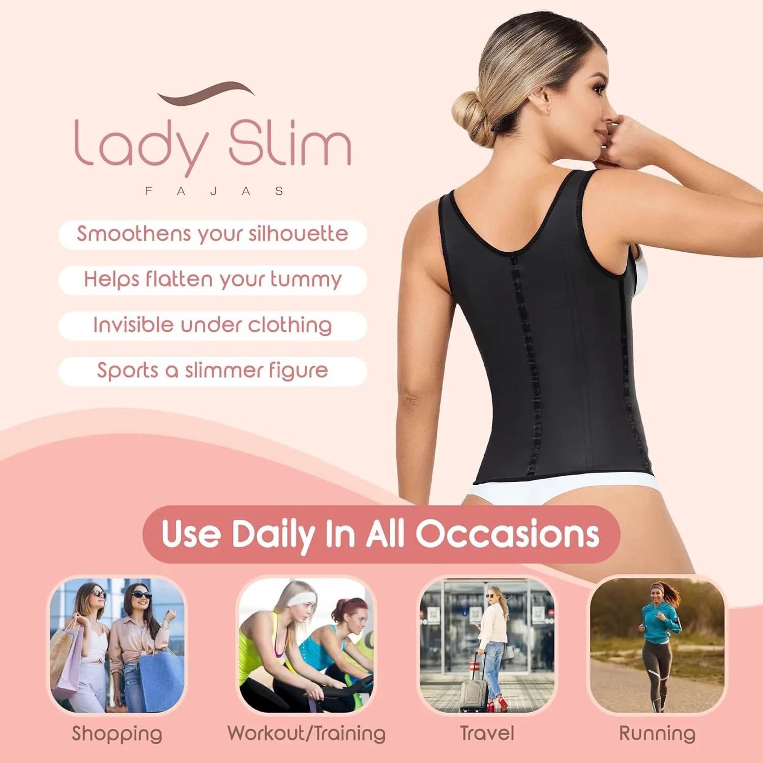 LadySlim by NuvoFit Fajas Colombiana Full Latex Chaleco Vest Waist Cincher Trainer Trimmer Girdle Workout Corset Body Shaper