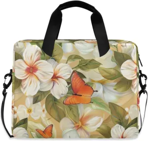 Laptop Bag Fits Up to 16 Inch Computer Orange Butterfly White Flower Laptop Briefcases for Men Women