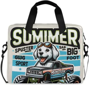 Laptop Bag Fits Up to 16 Inch Computer Summer Dog Monster Truck Laptop Briefcases for Men Women
