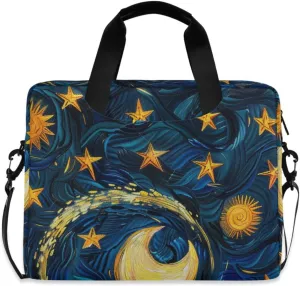 Laptop Bag Fits Up to 16 Inch Computer Van Gogh Waves Starry Sky Moon Laptop Briefcases for Men Women