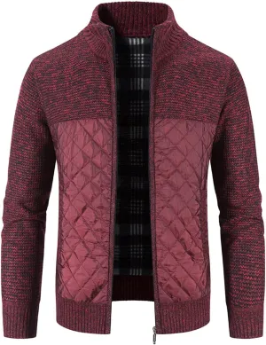 LCMTWX Men's Thick Thermal Winter Jacket Stand Collar Knitted Splice Sweater Coat Casual Cardigan Stylish Mens Puffer