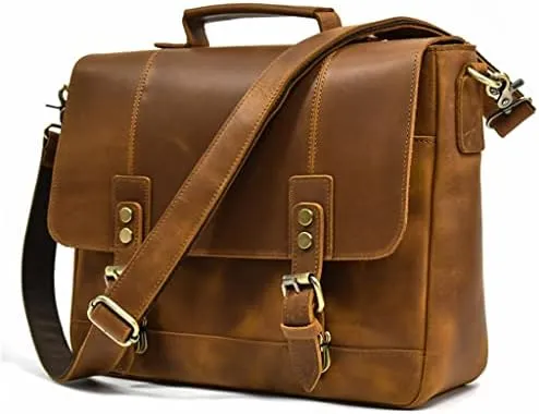 Leather Briefcase of Men MaleLeather Laptop Bag Business Travel Briefcases Computer Bag A4 Shoulder Bag (A One Size)