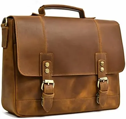 Leather Briefcase of Men MaleLeather Laptop Bag Business Travel Briefcases Computer Bag A4 Shoulder Bag (A One Size)