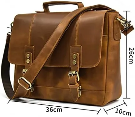 Leather Briefcase of Men MaleLeather Laptop Bag Business Travel Briefcases Computer Bag A4 Shoulder Bag (A One Size)